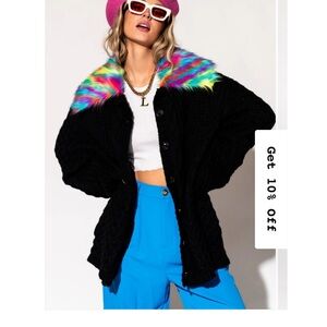 Dressed in LALA Black Cardigan with Rainbow Collar